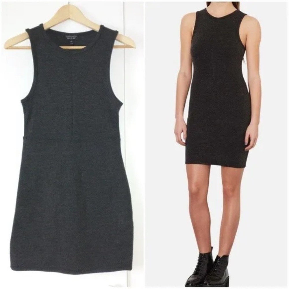 TOPSHOP Knitted Dark Gray Sheath Mini Dress